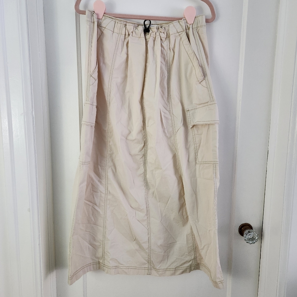 Cream Cargo Midi Skirt From Hollister